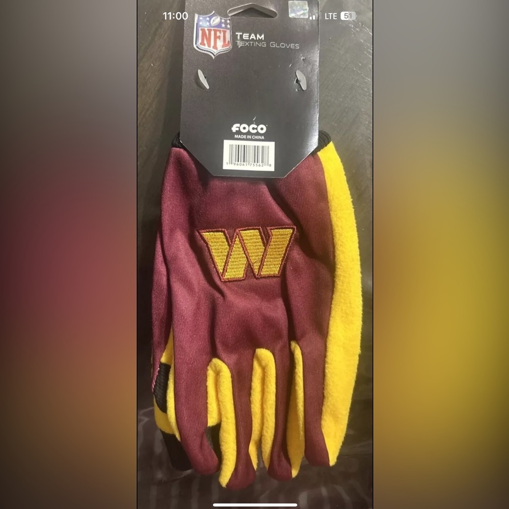 NFL Washington Commander Colored Palm Utility Gloves Maroon w/Yellow Palm FOCO